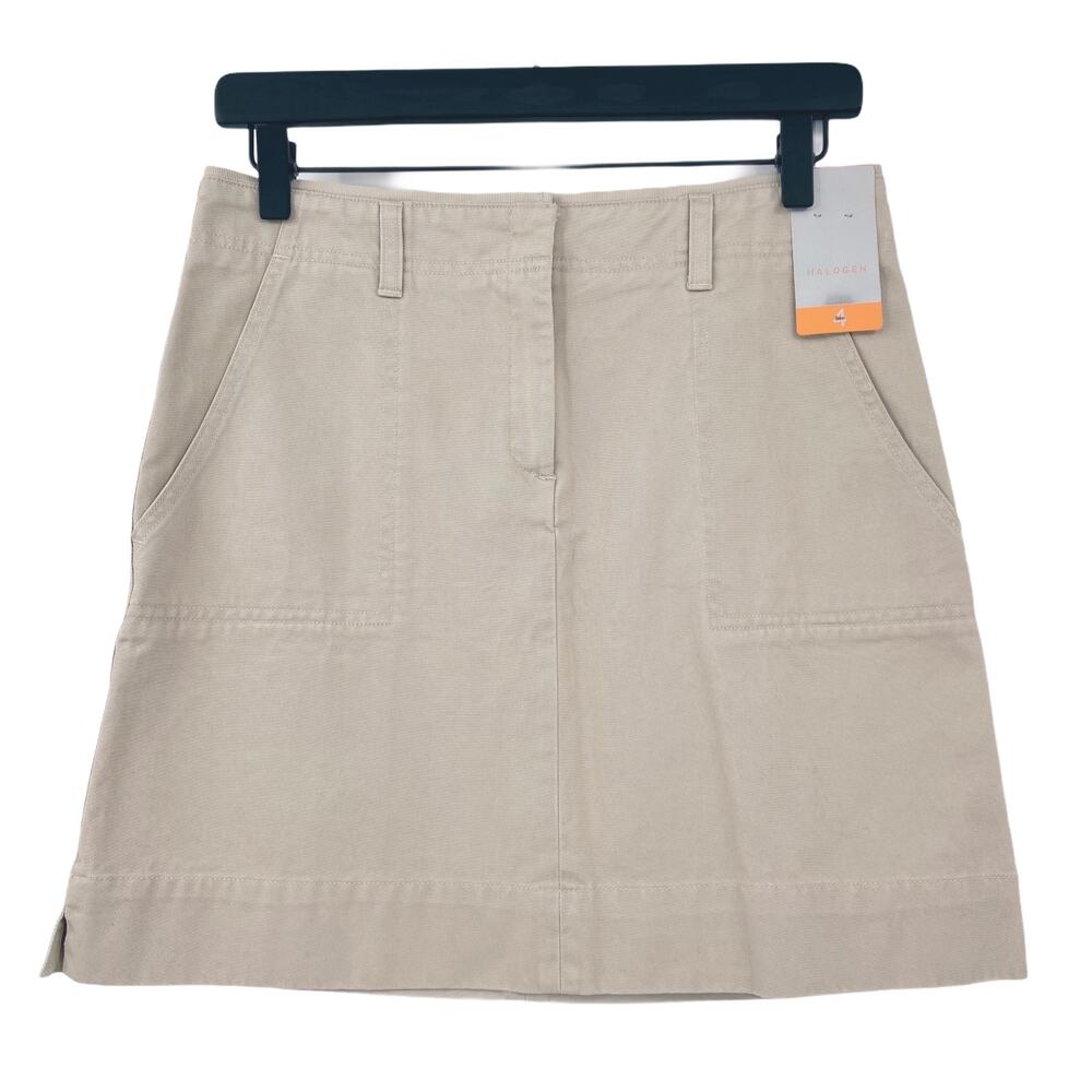 Halogen Mini Skirt Pockets Side Pockets Tan 4 NEW